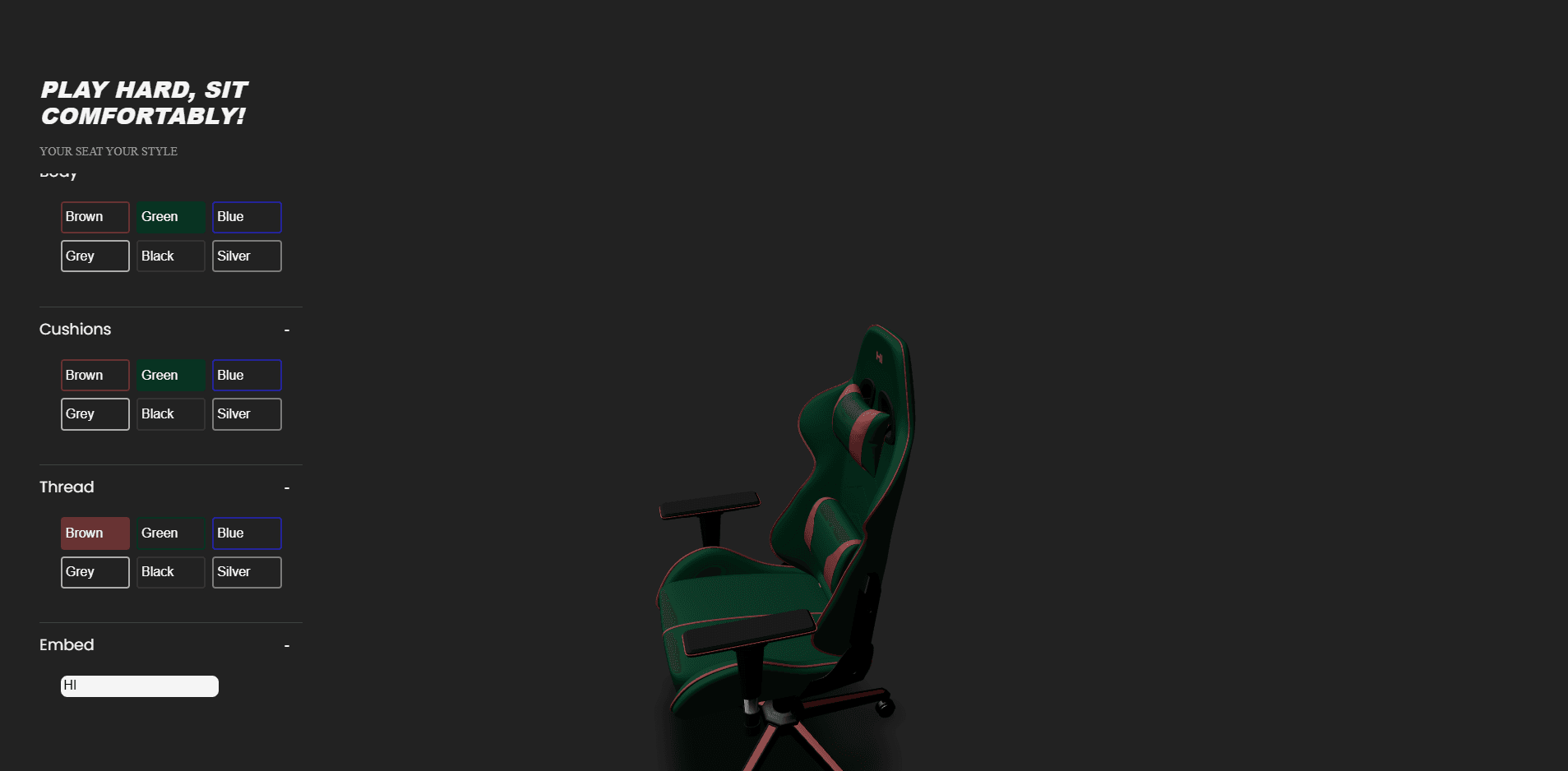 Gaming Chair Configurator